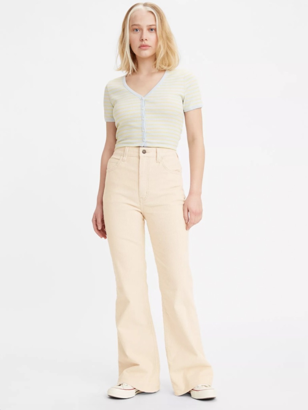 Levi’s Premium 70’s High Rise Flare Corduroy Jeans Sandshell Smooth Beige Sz 28
